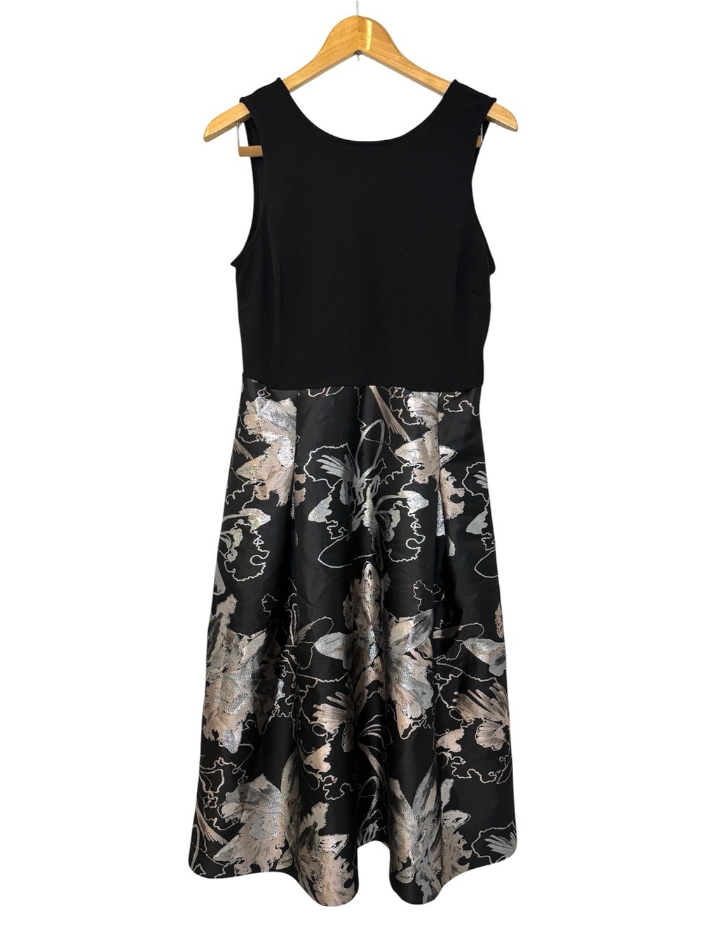 New York & Company Floral Jaquard Midi Dress Black Silver Metallic Size M Formal